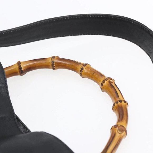 GUCCI Bamboo Shoulder Bag Leather 2way Black Gold - Picture 10 of 16